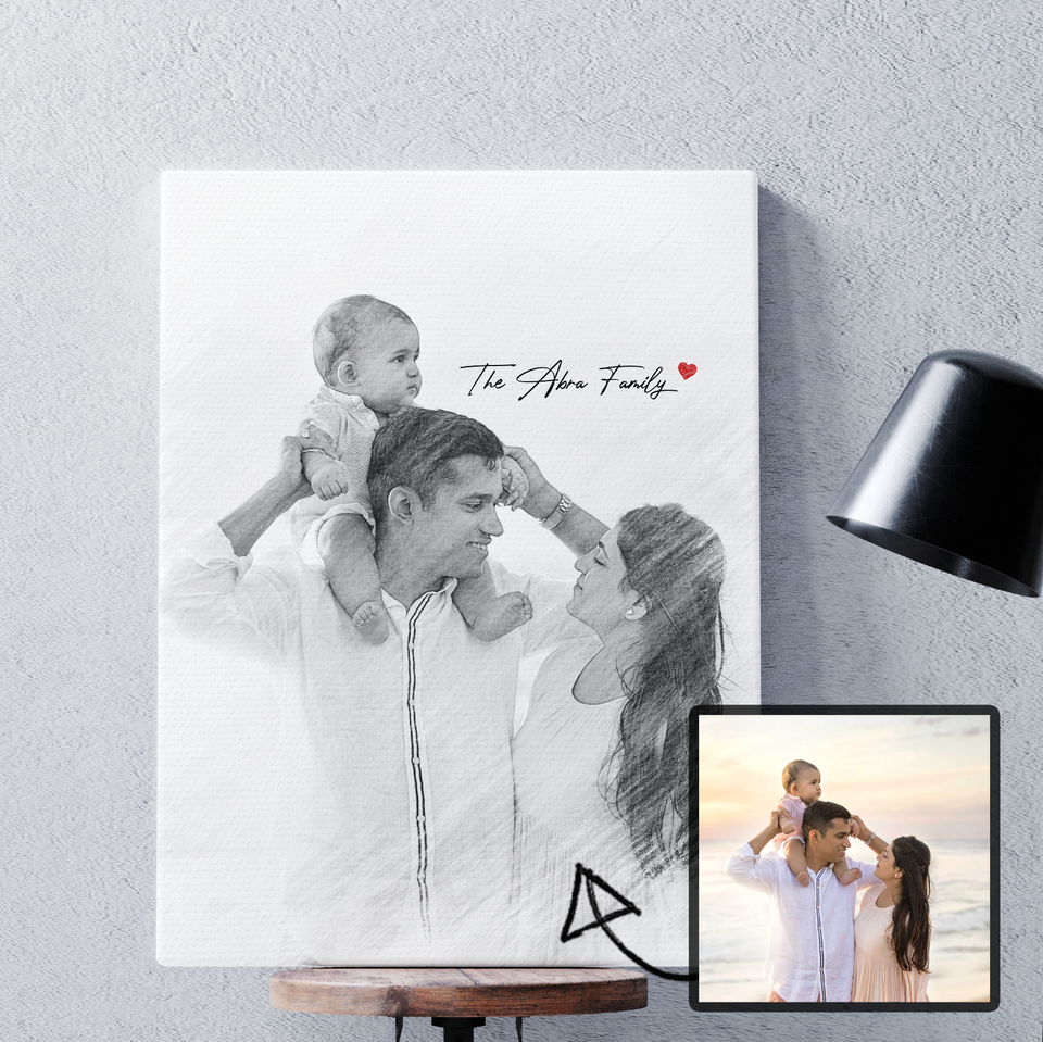 Personalized Pencil Photo Canvas , Father's Day Gift Personalized Portrait, Pencil Portrait From Photo Canvas