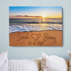Personalized Sand Writing Canvas, Couple Gift, Anniversary Gift, Couple Names Canvas, Beach Name In Sand Wall Art Canvas