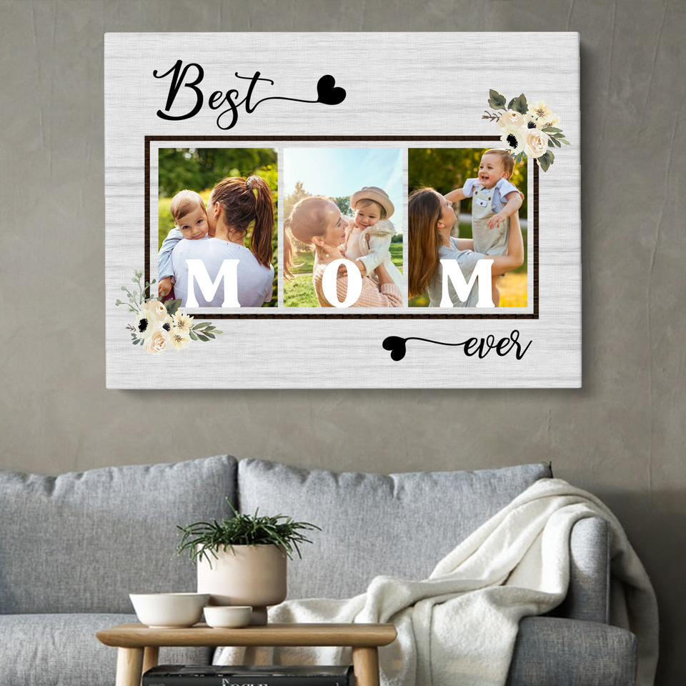 Personalized Best Mom Ever Photo Canvas, Gift For Grandma, Gift For Mother's Day, Birthday Gift For Mom, Family Photo Canvas