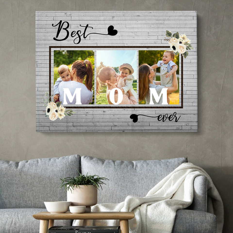Personalized Best Mom Ever Photo Canvas, Gift For Grandma, Gift For Mother's Day, Birthday Gift For Mom, Family Photo Canvas