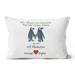 Penguin Valentine Gift for Her or Him, Best Valentine Gift for Girlfriend, Valentine Gift for Wife, Valentine Gift For Her, Valentine Gift Linen Throw Pillow