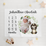 Sloth Milestone Baby Personalized Blanket, Monthly Growth Tracker, Baby Shower Gift, New Baby Gift