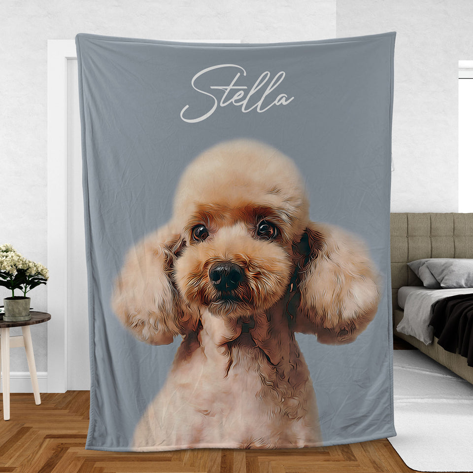 Custom Dog Portrait Personalized Blanket, Dog Lovers Gift, Pet Portrait Blanket, Pet Loss Gift, Dog Loss Gift
