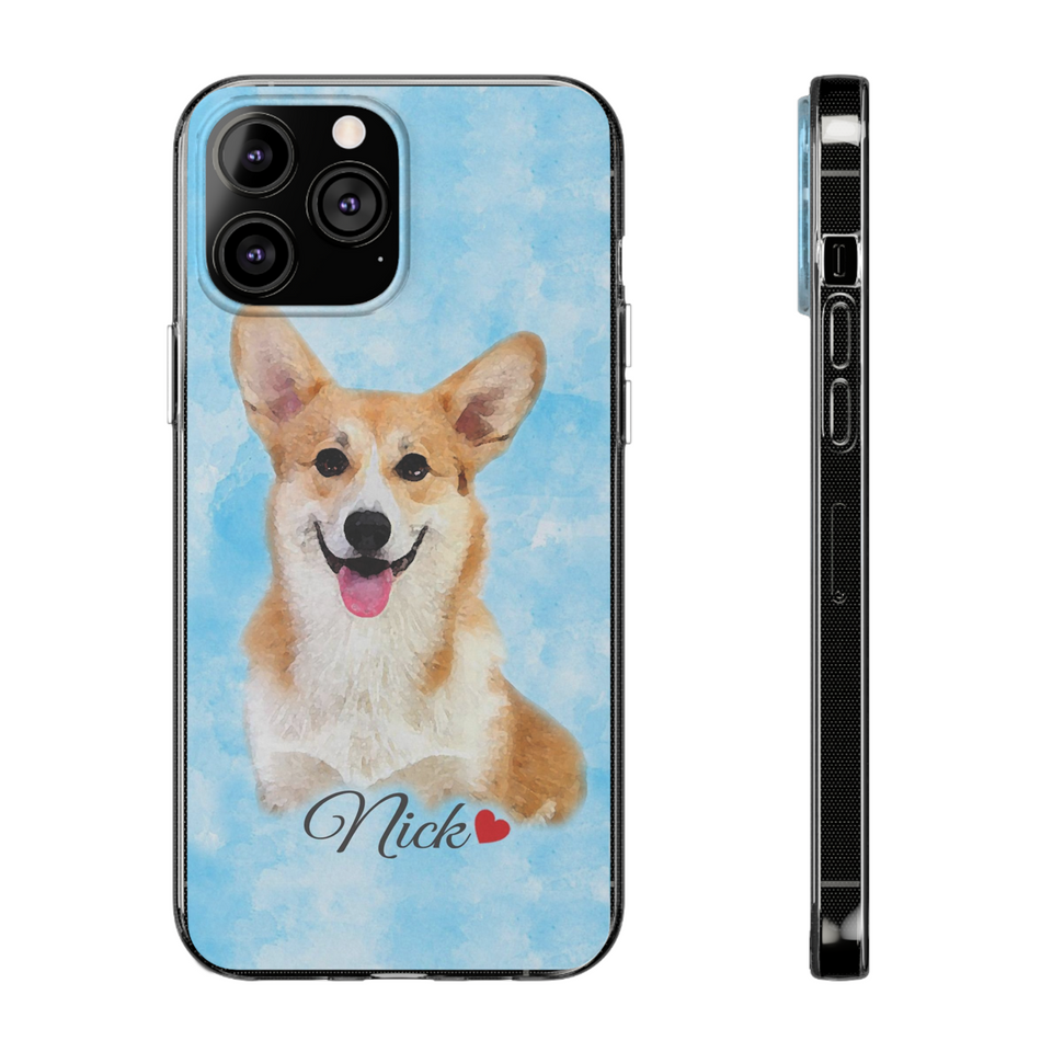 Custom Pet Portrait Watercolor Flexi Clear Phone Case, Gift For Pet Lovers, Gift For Dog Lovers, Pet Loss Gift, Custom Pet Portrait Phone Case