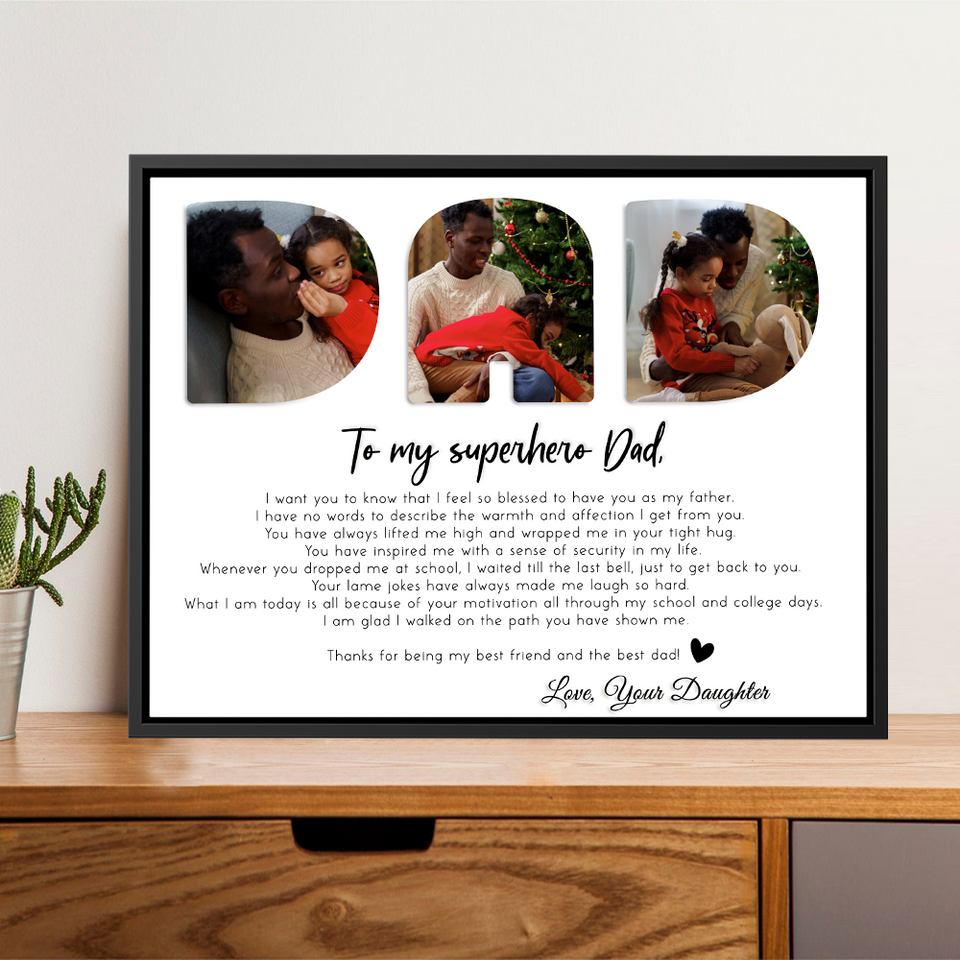Personalized Letter Photo Canvas For Dad, Gift For Dad, Gift For Father's Day, Birthday Gift For Daddy, Lettering Canvas