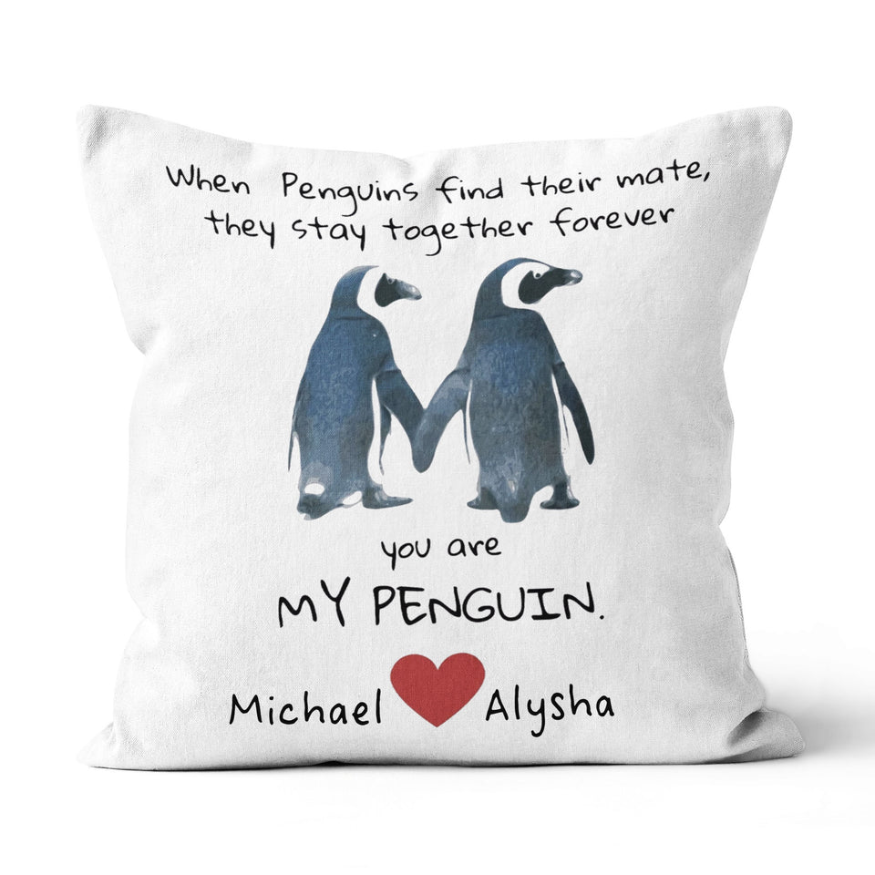 Penguin Valentine Gift for Her or Him, Best Valentine Gift for Girlfriend, Valentine Gift for Wife, Valentine Gift For Her, Valentine Gift Canvas Throw Pillow