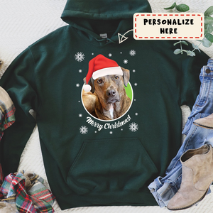 Personalized Dog Photo Christmas Gift Hoodie, Custom Pet Photo Christmas Hoodie, Gift For Pet Lover