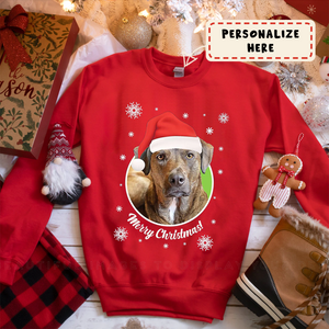 Personalized Dog Photo Christmas Sweatshirt, Custom Pet Photo Christmas Sweater