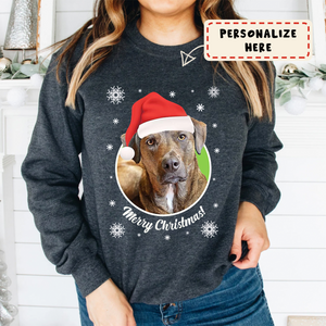 Personalized Dog Photo Christmas Sweatshirt, Custom Pet Photo Christmas Sweater