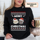 Personalized Cat's Face Christmas Sweatshirt, Custom Pet Photo Funny Christmas Sweater - GreatestCustom