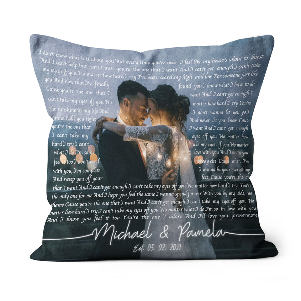 First Dance Lyrics On Pillow, Wedding Gift, Anniversary Gift, Wedding Song Lyrics Pillow, Custom Song Lyric Wedding Suede Throw Pillow