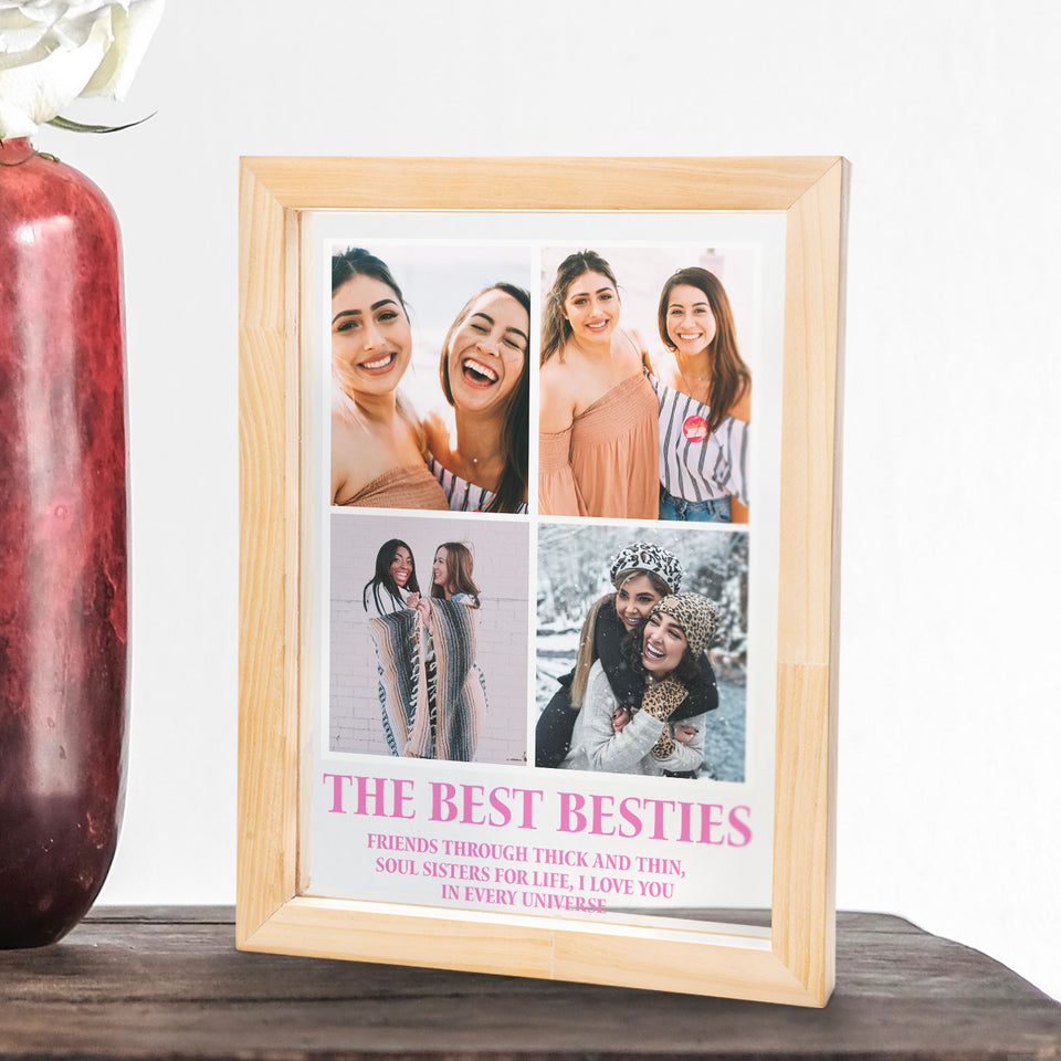 Gift For Best Friends BFF Gift Personalized Bestie Photo Floating Wooden Frame