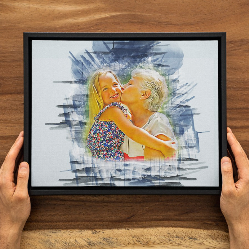 Grandma Gift Photo Canvas, Mother's Day Birthday Gift For Grandma, Watercolor Grandma Portrait, Mother's Day Gift, Gift For Grandma, Custom Any Photo Portrait, Framed Canvas