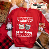 Personalized Cat's Face Christmas Sweatshirt, Custom Pet Photo Funny Christmas Sweater - GreatestCustom