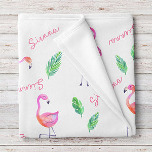 Pink Flamingo Baby Blanket, Personalized Baby Blanket Gift, Toddler Blanket, Baby Shower Gift