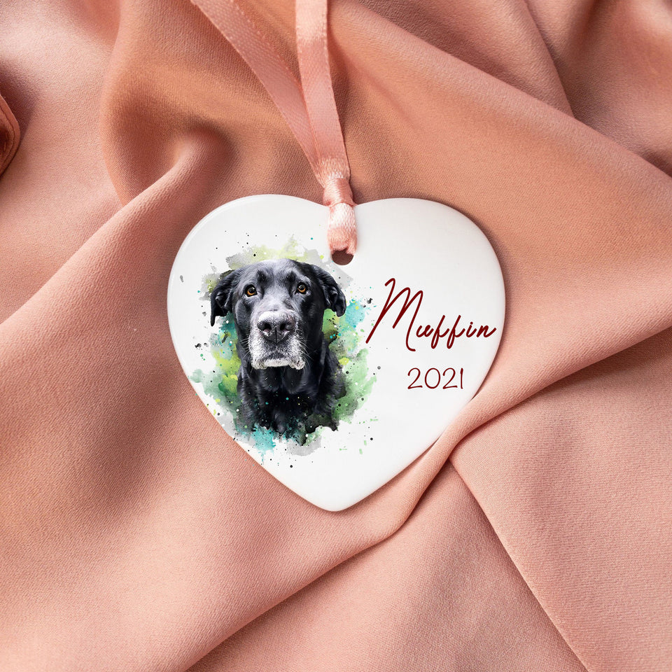 Personalized Photo Dog Watercolor Heart Ornament, Gifts For Dog Lovers, Dog Christmas Ornament, Personalized Pet Gift, Painting from Photo, Pet Memorial