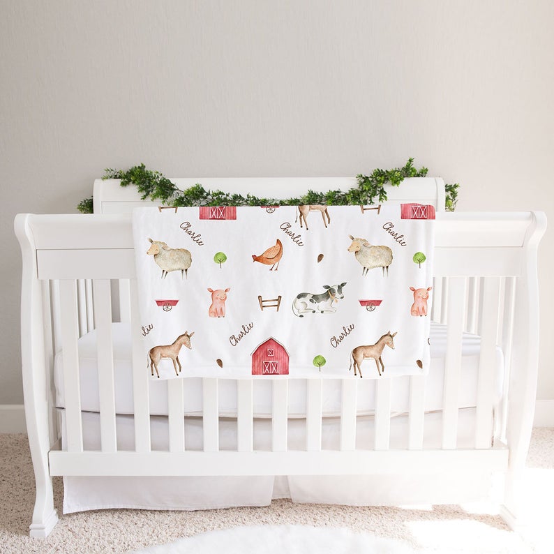 Farm Animals Baby Blanket, Personalized Baby Blanket Gift, Toddler Blanket, Baby Shower Gift