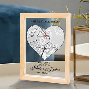 Maps Couple Gift For Her Gift For Him Where It All Began Personalized Floating Wooden Frame