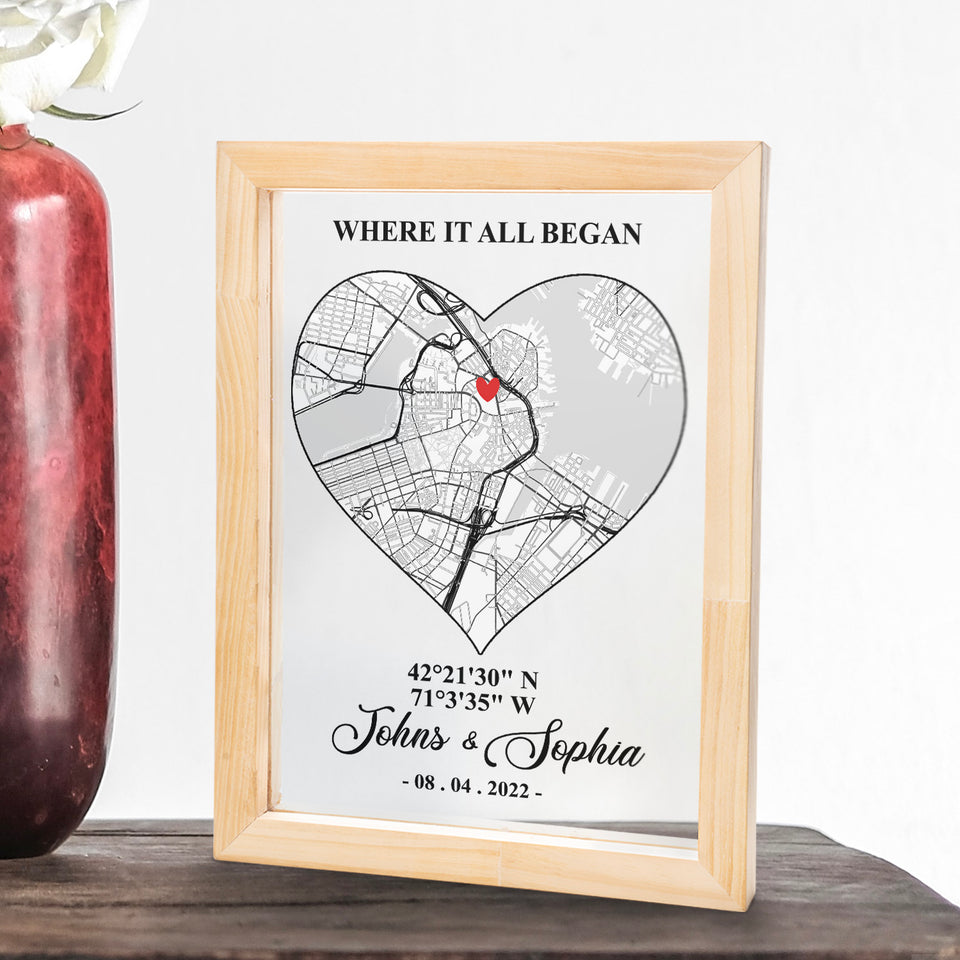 Maps Couple Gift For Her Gift For Him Where It All Began Personalized Floating Wooden Frame