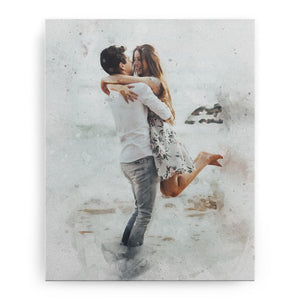 Personalized Couple Painting Watercolor Portrait, Couple Photo Art Canvas