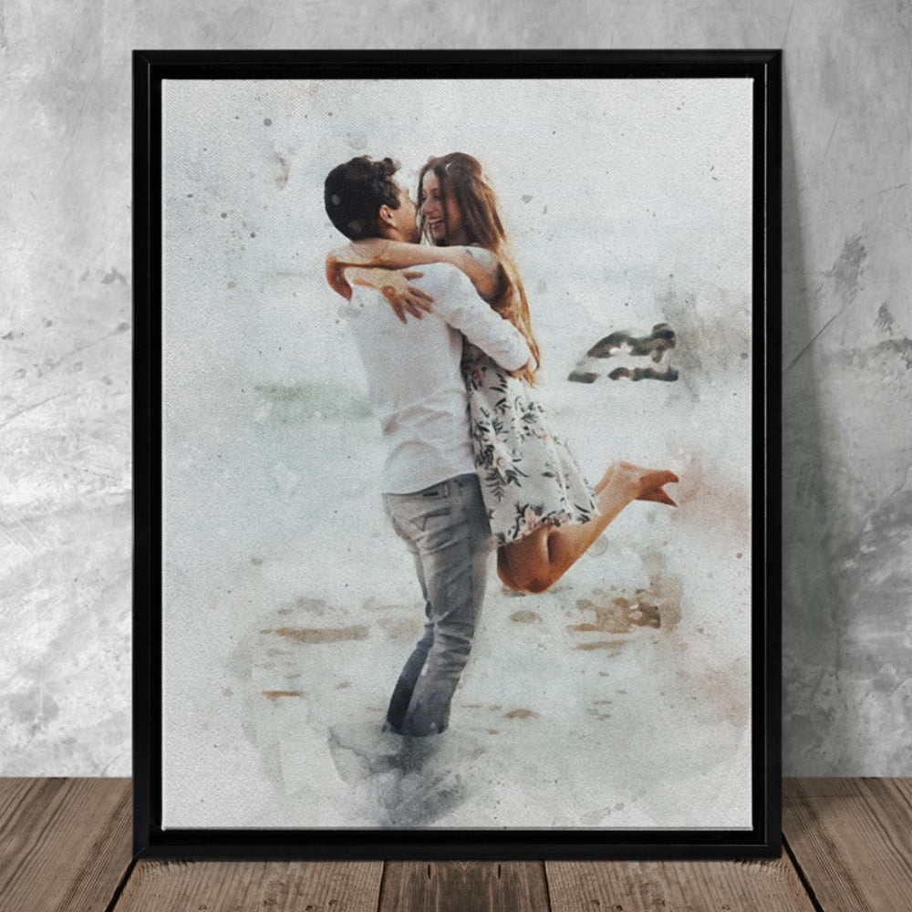 Personalized Couple Photo Art Canvas, Couple Painting Watercolor Portrait