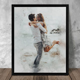 Personalized Couple Painting Watercolor Portrait, Couple Photo Art Canvas