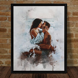 Personalized Couple Photo Art Canvas, Couple Painting Watercolor Portrait