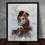 Personalized Couple Painting Watercolor Portrait, Couple Photo Art Canvas