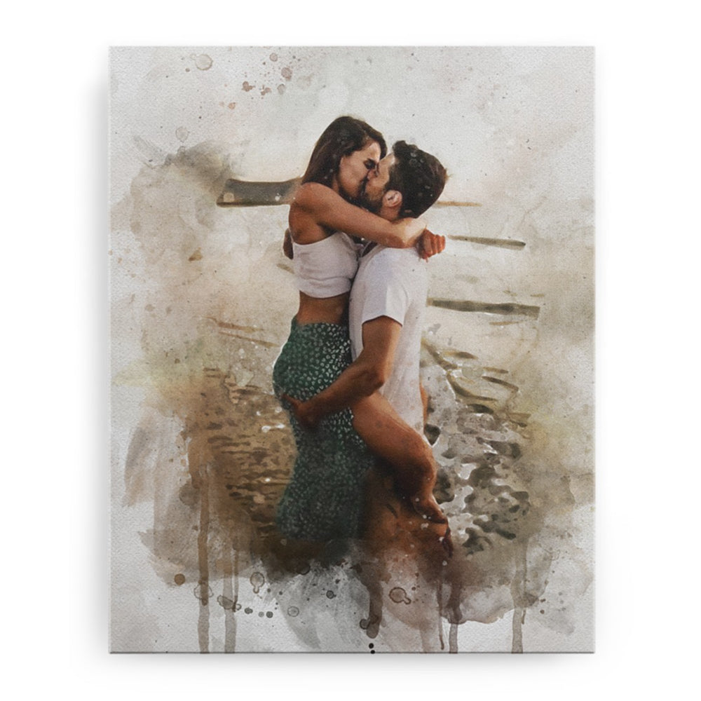 Personalized Couple Painting Watercolor Portrait, Couple Photo Art Canvas