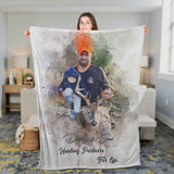 Personalized Hunting Blanket for Dad, Watercolor Dad & Son Hunting Blanket , Hunting Dad Father's Day Blanket