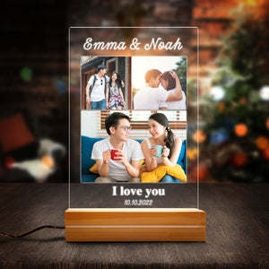 Custom Couples Photo Plaque Anniversary Gifts for Boyfriend and Girlfirend Personalized Acrylic Plaque LED Lamp Night Light