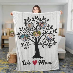 Personalized Mom Family Heart Tree With Kids Photo Blanket, We love Mom Family Tree Blanket, Gift for Mom