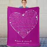 Custom Heart Song Lyric Blanket ,Wedding Anniversary Gift, Engagement Gift, Couple Gift