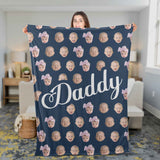 Personalized Blanket for Dad, Kids Face Photo Blanket, Gift for Father's Day Fleece/Sherpa Blanket