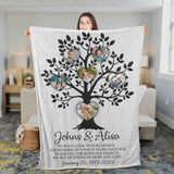 50th Anniversary Gift, Personalized Family Heart Tree With Custom Children Grandchildren Photos Blanket