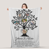 50th Anniversary Gift, Personalized Family Heart Tree With Custom Children Grandchildren Photos Blanket