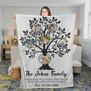 Family Heart Tree With Custom Children Grandchildren Photo Personalized Blanket, Gift for Parents Grandparents