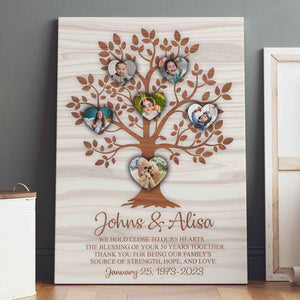 Personalized 50th Anniversary Gift Family Heart Tree With Custom Children Grandchildren Photos Canvas Wall Art
