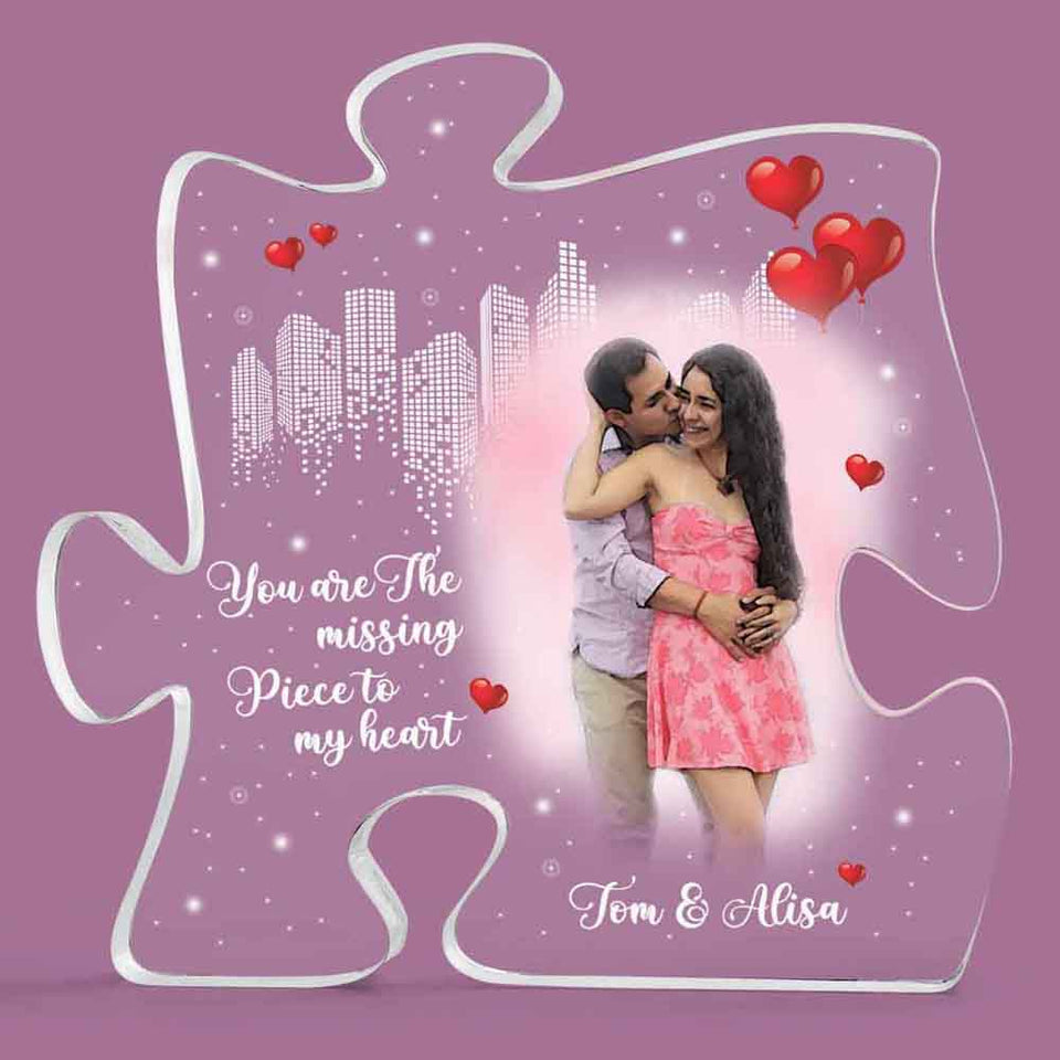 The Missing Piece To My Heart Personalized Puzzle Acrylic Plaque, Couple Gift Photo Acrylic Plaque