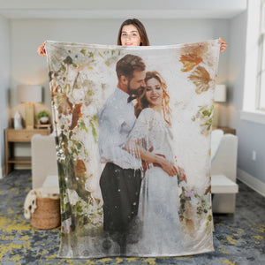 Personalized Wife Wedding Portrait Fleece/Sherpa Blanket, Gift for Wife Portrait Blanket