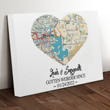 Personalized Heart Map Print On Canvas, Valentine Gift For Him, Gift For Her, Valentine Day Gift Premium Canvas