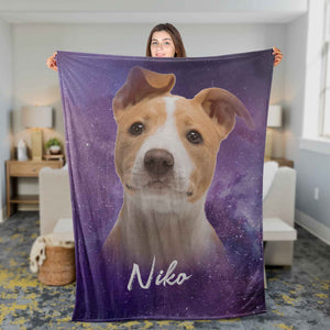 Personalized Custom Dog/Cat Portrait Galaxy Fleece/Sherpa Blanket, Dog Mom Gift Blanket