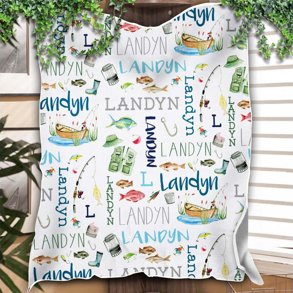 Personalized Fishing Baby Blanket, Baby Shower Gift, New Mom Gift, Blanket for Baby Gift