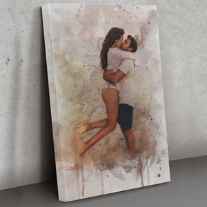 Personalized Couple Painting Watercolor Portrait, Couple Photo Art Canvas