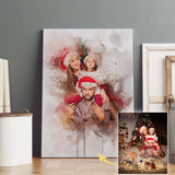 Personalized Watercolor Any Photo Christmas Gift Canvas Wall Art, Christmas Watercolor Art - GreatestCustom