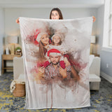 Personalized Christmas Gift for Best Friends Photo Watercolor Fleecee/Sherpa Blanket