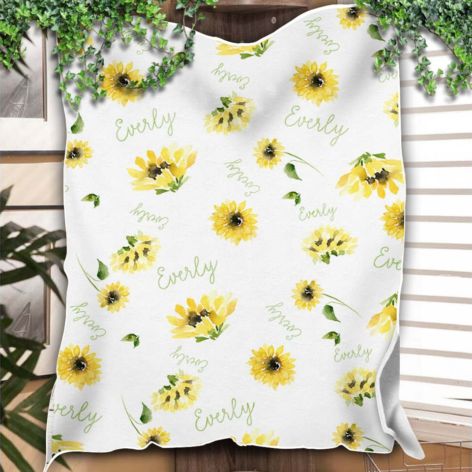 Personalized Sunflower Baby Blanket