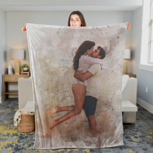 Custom Photo Couple Portrait Blanket, Gift for Couple Photo Blanket