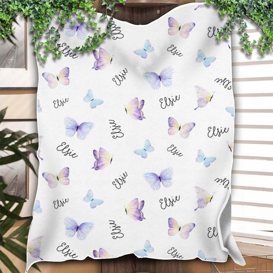 Personalized Purple Butterflies Baby Girl Blanket