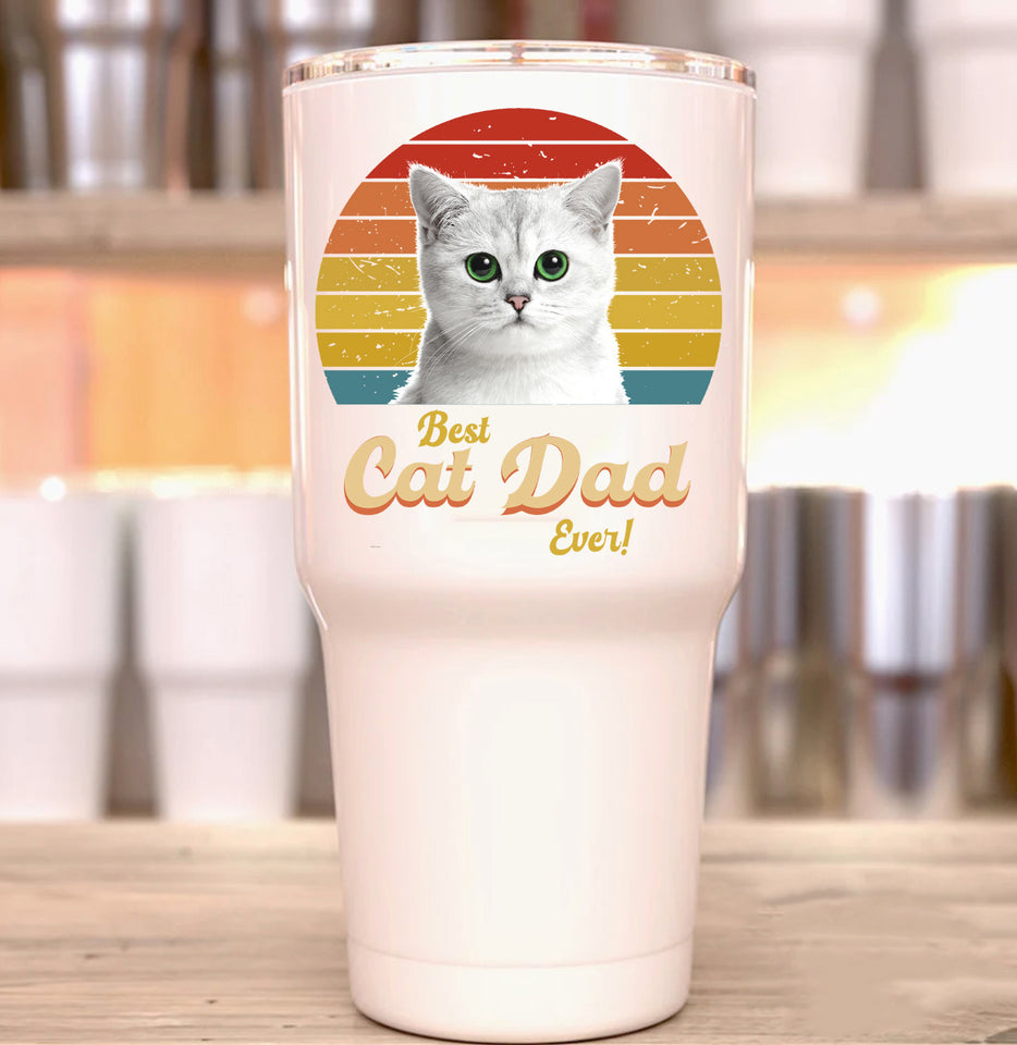 Best Cat Dad Ever Personalized Cat Photo Vintage Retro Tumbler - GreatestCustom